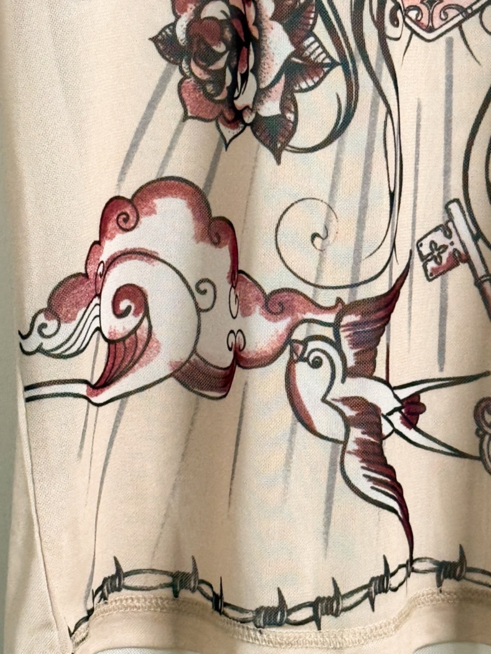 Wild Fable Mesh Long Sleeve Top XL Sheer Tattoo Print Cream - Picture 7 of 17